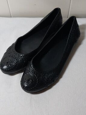 Jack Rogers Black Leather Rimata Ballet Flats Size 6 M